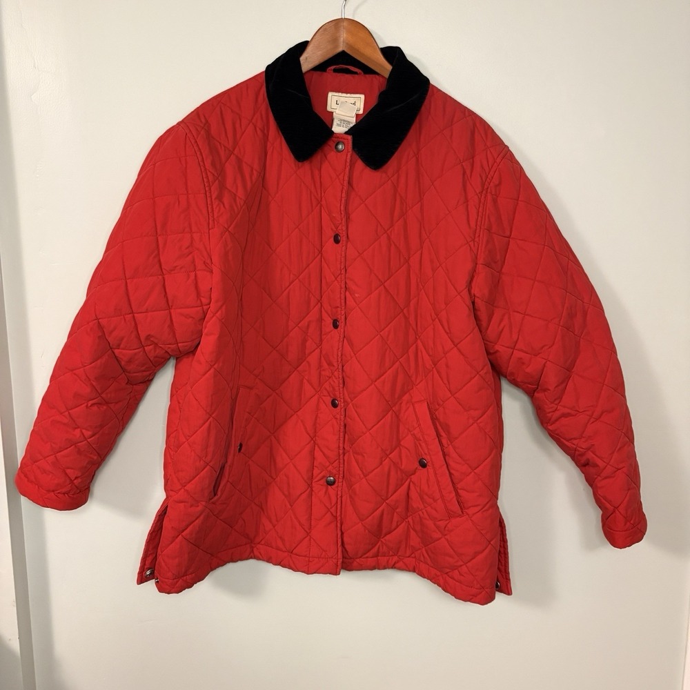 LL Bean Vintage Barn Chore Jacket Women's Large Red Lined Quilted Corduroy